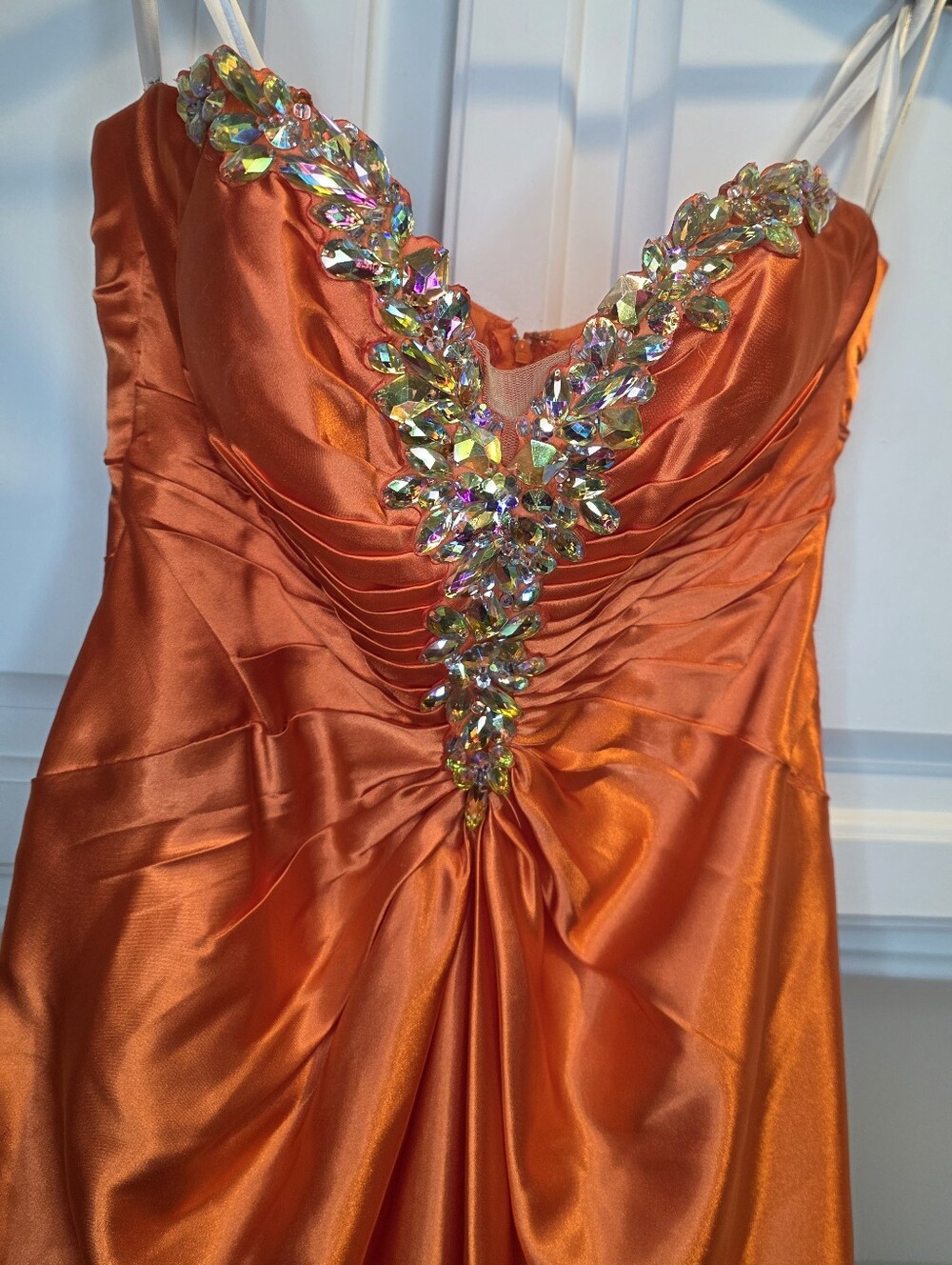 Tony Bowls Orange Beaded One Shoulder Formal Gown NWOT Size 6 Crystal Pageant - Picture 3 of 14